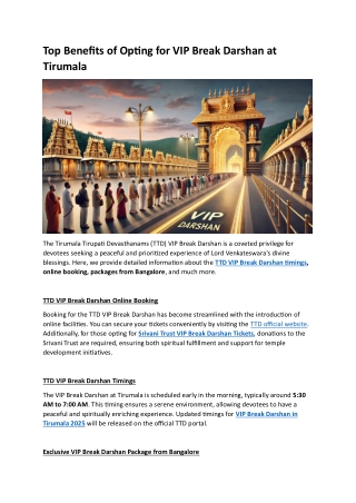 Top Benefits of Opting for VIP Break Darshan