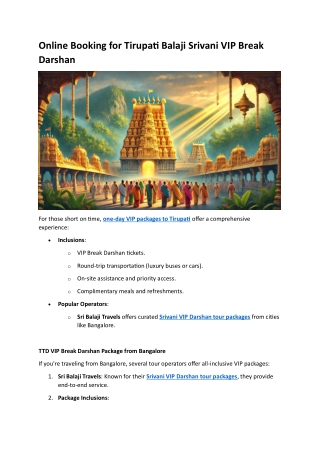 Online Booking for Tirupati Balaji Srivani VIP Break Darshan