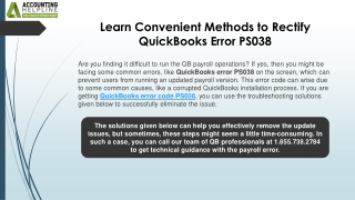 Step-by-Step Solutions for QuickBooks Error Code PS038