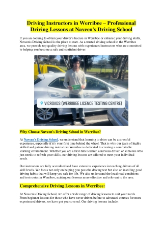 Driving Instructors in Werribee – Professional Driving Lessons at Naveen's Driving School