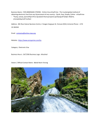 FOR ARMENIAN CITIZENS - Online Visa  eVisaPrime - The trusted global method of o