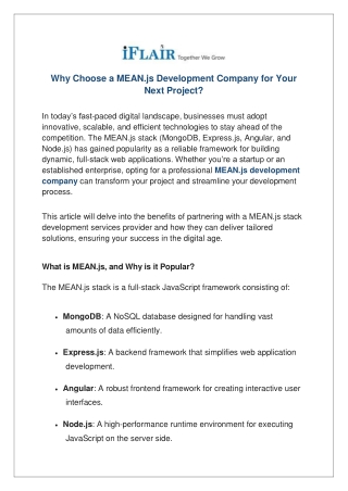 Why Choose a MEAN.js Development Company for Your Next Project?