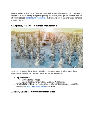 Unforgettable Winter Travel Destinations to Add to Your Bucket List