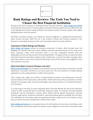 Bank Ratings and Reviews The Tools You Need to Choose the Best Financial Institution