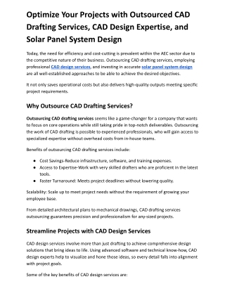 Optimize Your Projects with Outsourced CAD Drafting Services, CAD Design Expertise, and Solar Panel System Design