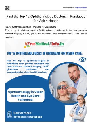 Find the Top 12 Ophthalmology Doctors in Faridabad for Vision Health