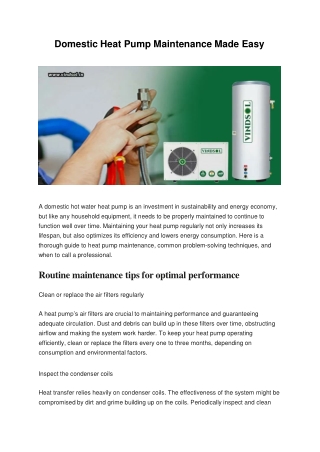 Domestic Heat Pump Maintenance Made Easy
