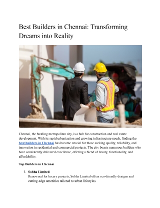 Best Builders in Chennai_ Transforming Dreams into Reality