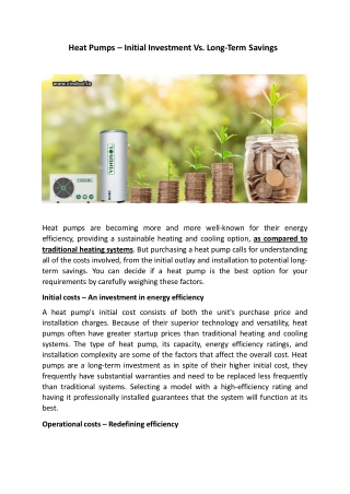 Heat Pumps – Initial Investment Vs. Long-Term Savings