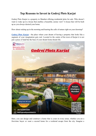 Why Godrej Plots Karjat is the Perfect Investment Opportunity