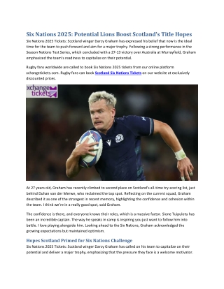 Six Nations 2025 Potential Lions Boost Scotland's Title Hopes