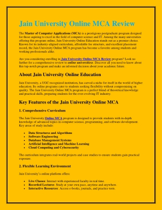 Jain University Online MCA Review