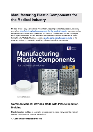 Manufacturing Plastic Components for the Medical Industry