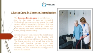 Live-in Care in Toronto Introduction