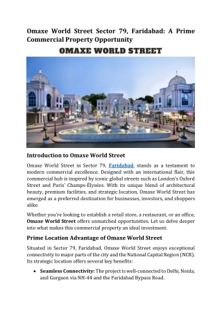 Omaxe World Street Faridabad | Commercial Property for Sale