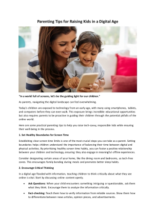 Parenting Tips for Raising Kids in a Digital Age