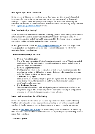 How Squint Eye Affects Your Vision