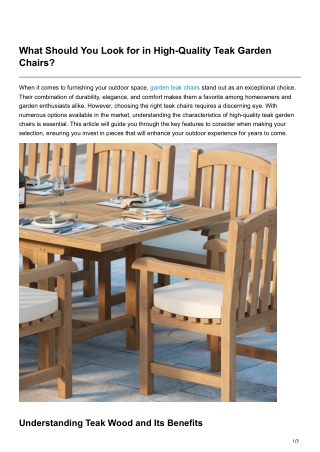 What Should You Look for in High-Quality Teak Garden Chairs