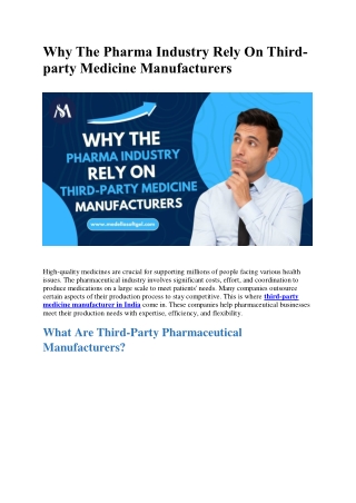 Why The Pharma Industry Rely On Third-party Medicine Manufacturers