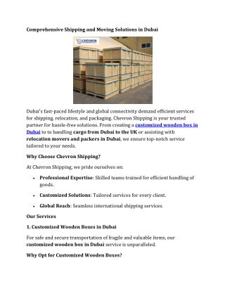 Comprehensive Shipping and Moving Solutions in Dubai