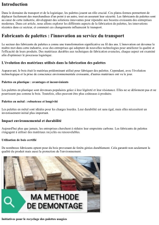 Fabricants de palettes : l'innovation au service du transport