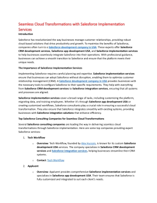 Seamless Cloud Transformations with Salesforce Implementation Services