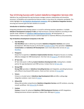 Top 10 Driving Success with Custom Salesforce Integration Services USA
