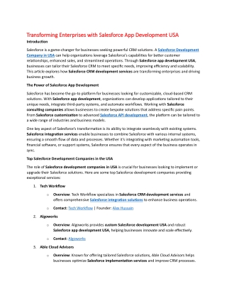 Transforming Enterprises with Salesforce App Development USA