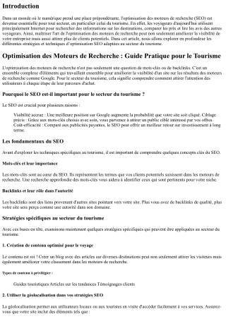 Optimisation des Moteurs de Recherche : Guide Pratique pour le Tourisme