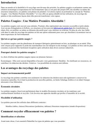 “Palettes Usagées : Une Matière Première Abordable !”