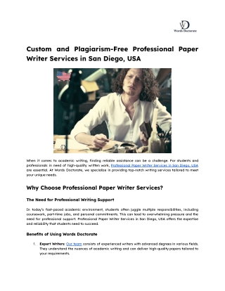 Custom and Plagiarism-Free Professional Paper Writer Services in San Diego, USA