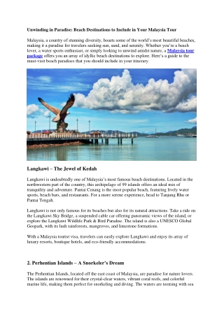 Unwinding in Paradise Beach Destinations to Include in Your Malaysia Tour