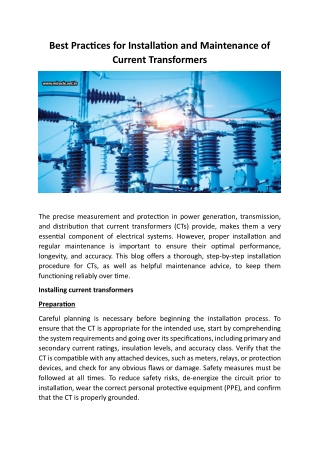 Best Practices For Installation And Maintenance Of Current Transformers