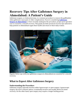 Recovery Tips After Gallstones Surgery in Ahmedabad