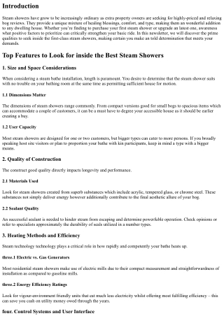 Top Features to Look for inside the Best Steam Showers