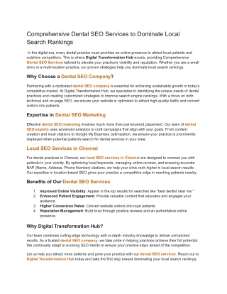 Comprehensive Dental SEO Services to Dominate Local Search Rankings