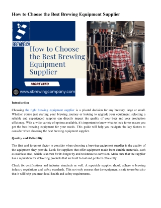 How to Choose the Best Brewing Equipment Supplier