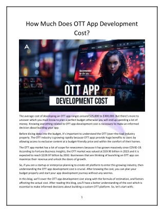 OTT App Development Cost: Comprehensive Guide to Budget & Factors