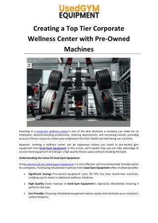 Creating a Top Tier Corporate Wellness Center with Pre-Owned Machines