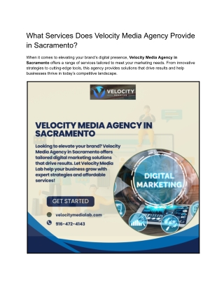 What Services Does Velocity Media Agency Provide in Sacramento
