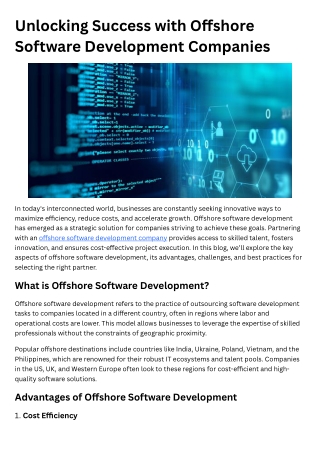 Unlocking Success with Offshore Software Development Companies