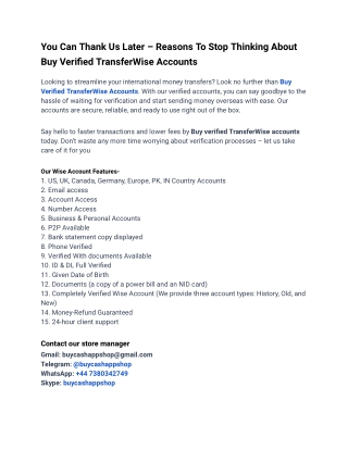 Top Site To Buy Verified TransferWise Accounts In Best Time