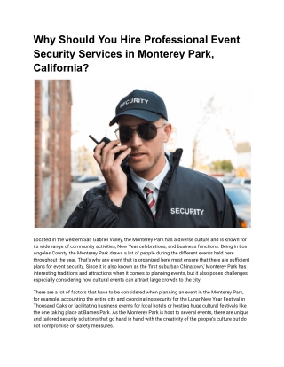 Why Should You Hire Professional Event Security Services in Monterey Park, California