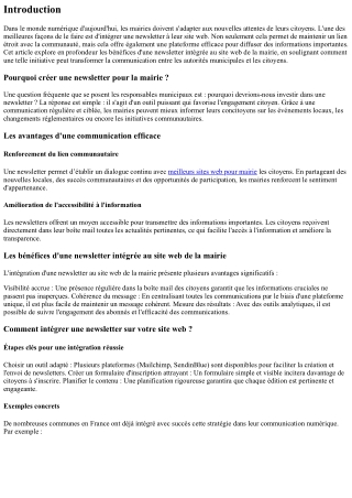 Les bénéfices d'une newsletter intégrée au site web de la mairie.