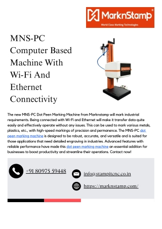 MNS-PC Computer Based Machine With Wi-Fi And Ethernet Connectivity