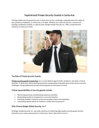 Experienced Private Security Guards in Santa Ana