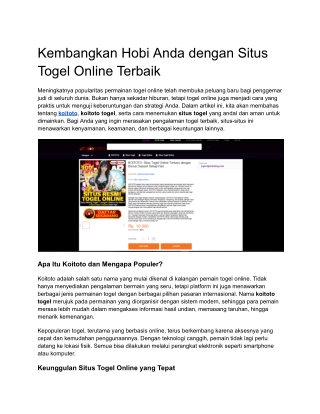 Kembangkan Hobi Anda dengan Situs Togel Online Terbaik