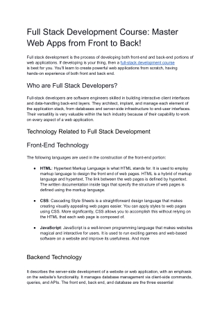 Full Stack Development Course: Master Web Apps from Front to Back!
