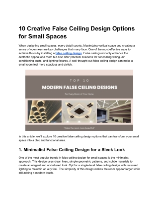 10 Creative False Ceiling Design Options for Small Spaces