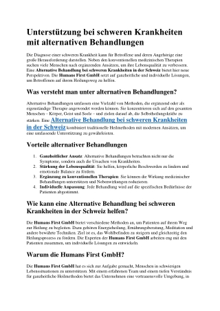 Unterstützung bei schweren Krankheiten mit alternativen Behandlungen